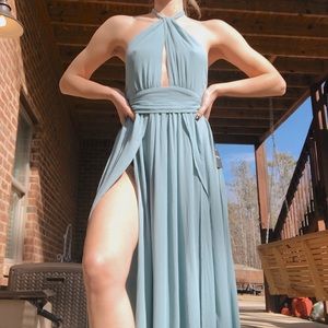 SEAFOAM high double slit halter dress